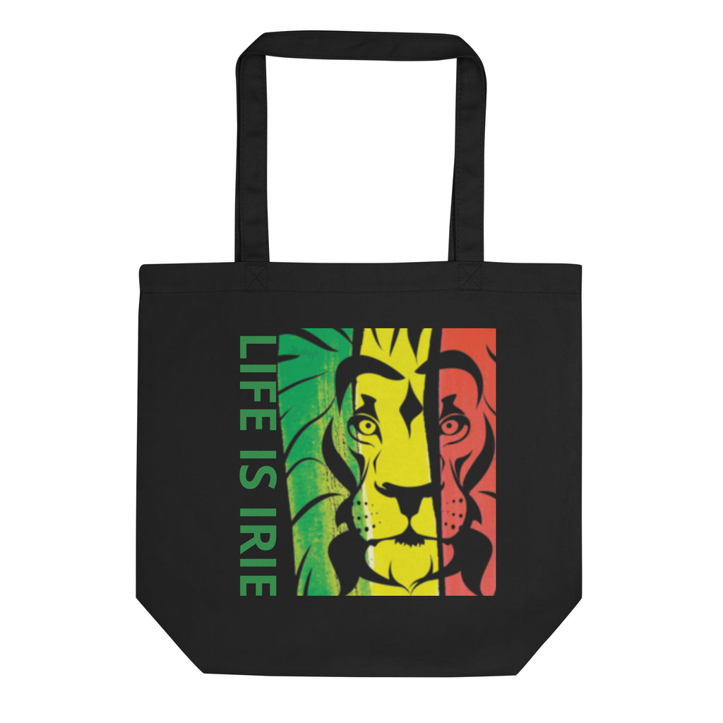 Black-Tote Bag-with lion face in red, green, gold. Life is irie