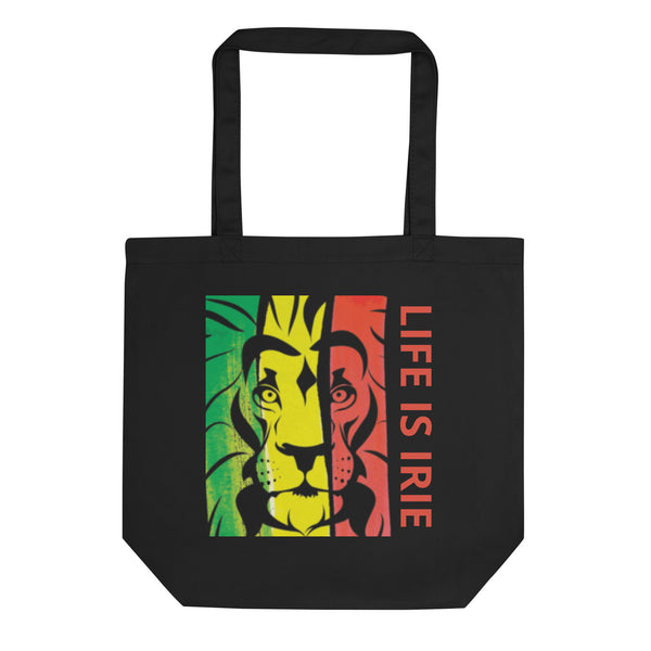 Black Irie_Lion_Tote_Bag, green, gold-lion face.