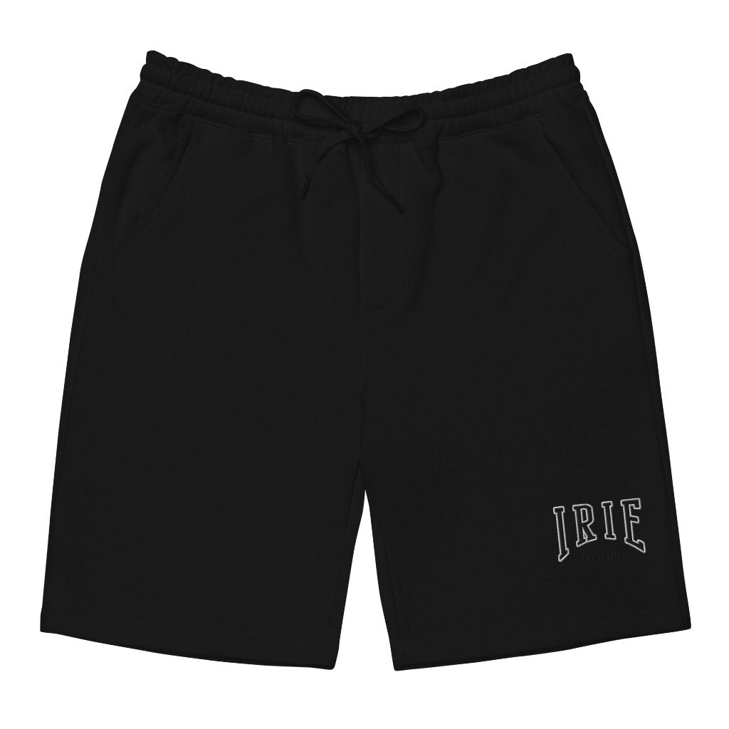 Black knit shorts, great for lounging indoors or going out. Front featuring embroidered 'IRIE' text graphic.