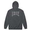  Cozy zip hoodie in grey featuring front and back "irie" text.   