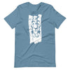 Light blue knit tee featuring front lion face graphic