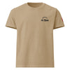 khaki t-shirt with embroidered text 'respect di herb' on a plain background