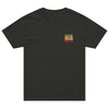 Black t-shirt with 'Reggae Dub Roots' text on a plain background