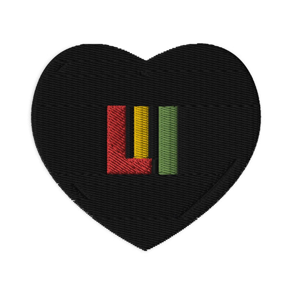 red, gold,green embroidered stripe.  life is irie logo icon in heart shape