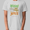 Ash tshirt featuring front text graphic 'Reggae Rum Punch Jerk'd