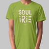 Leaf color t-shirt featuring "Soul irie" text  in pink