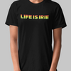 Mock up Black t-shirt with life is irie ombre in red, gold, and green