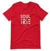 Red t-shirt featuring front "Soul irie" text