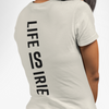 T-shirt with heart symbol and back "life is irie" text