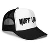 Black and White Trucker cap featuring front 3D embroidered "nuff love" word text.