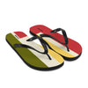 LIFE IS IRIE flip-flop. Rubber sole. 100% polyester fabric lining for comfort.  Red Gold and Green