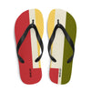 LIFE IS IRIE flip-flop. Rubber sole. 100% polyester fabric lining for comfort.  Red Gold and Green