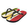 LIFE IS IRIE flip-flop. Rubber sole. 100% polyester fabric lining for comfort.  Red Gold and Green