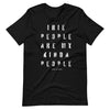 Black knit tee featuring front "irie people are my kinda people" text graphic.