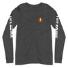 Knit long sleeve t-shirt featuring front 'life is irie' icon.  Sleeves featuring "life is irie" text graphic.