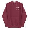 Gender neutral pullover hoodie in Maroon featuring front and back "life is irie roots rockers reggae" text.