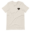 T-shirt with heart symbol and back "life is irie" text